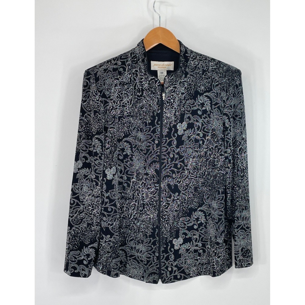 Jeanne Alexander Women Evening Jacket 1X Full Zip Black Silver Glitter Metallic